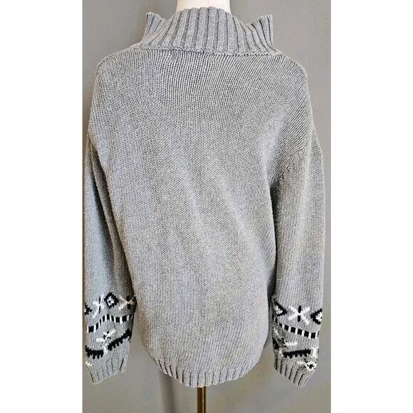 Timberlea Vintage Gray Knit Zip Sweater Reindeer Holiday Christmas Winter Sz L - Picture 4 of 9